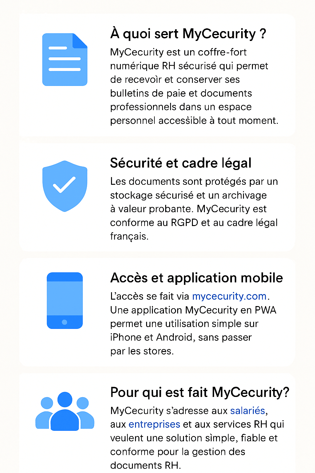 Liste complète des fonctionnalités de MyCecurity