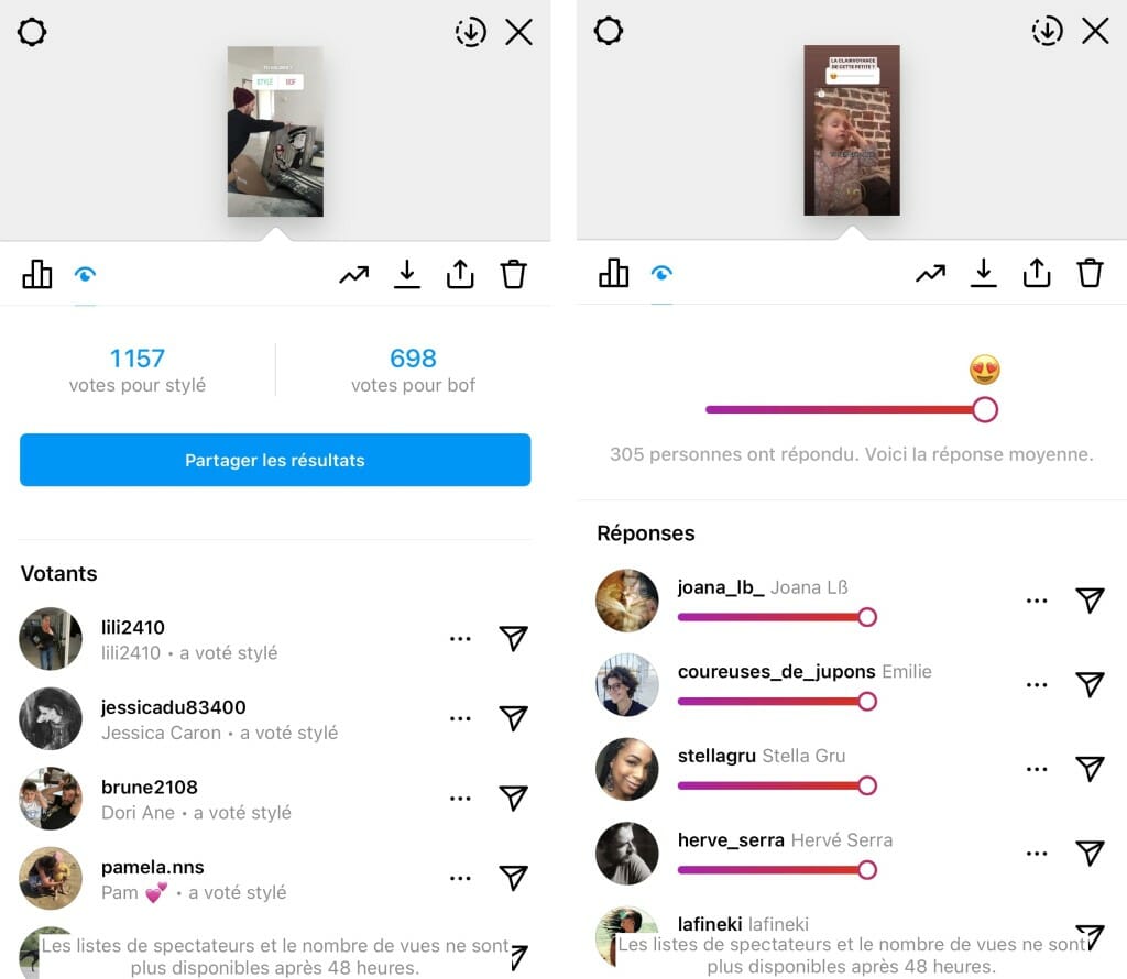 sondage insta partager resultats