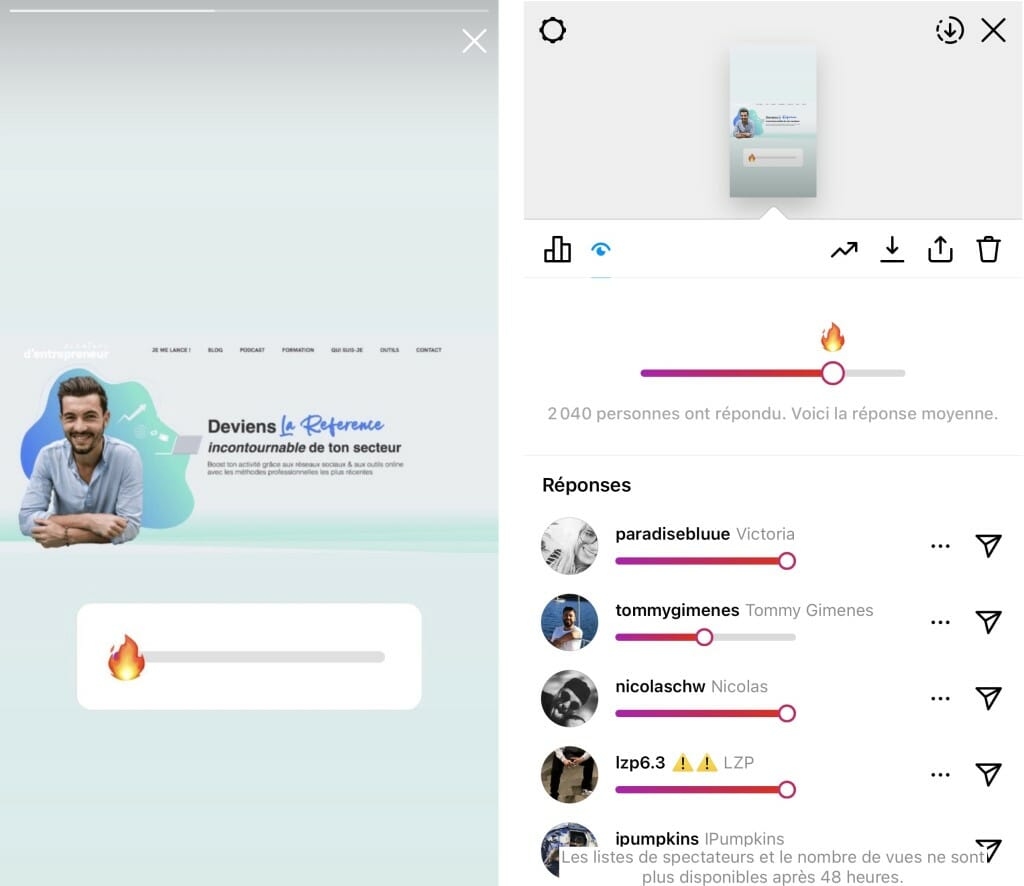sondage instagram story emoji slider alex vizeo