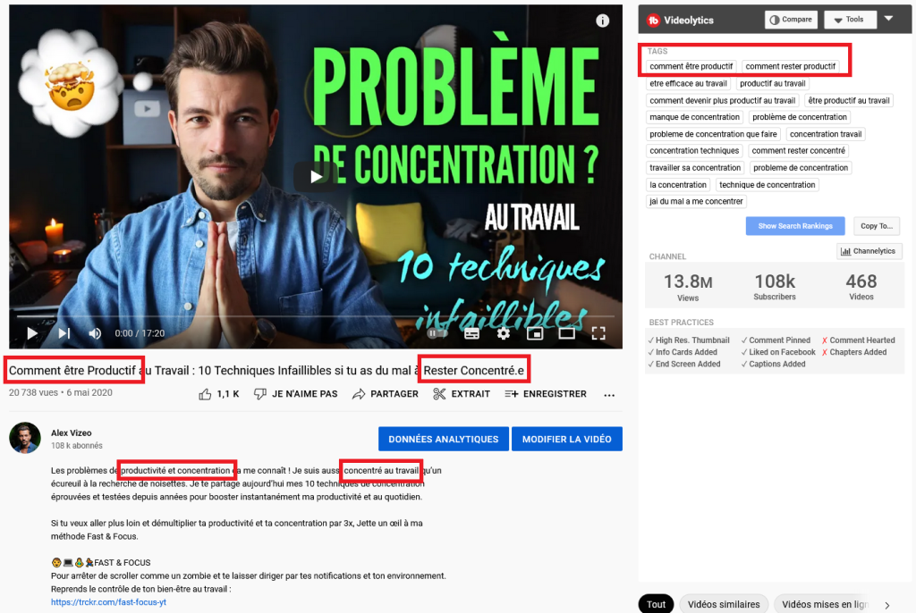mot cle youtube exemple optimisation titre video