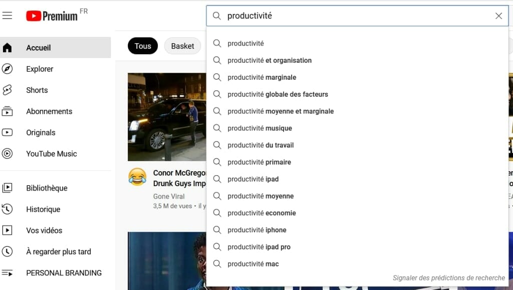 saisie automatique mots cles youtube