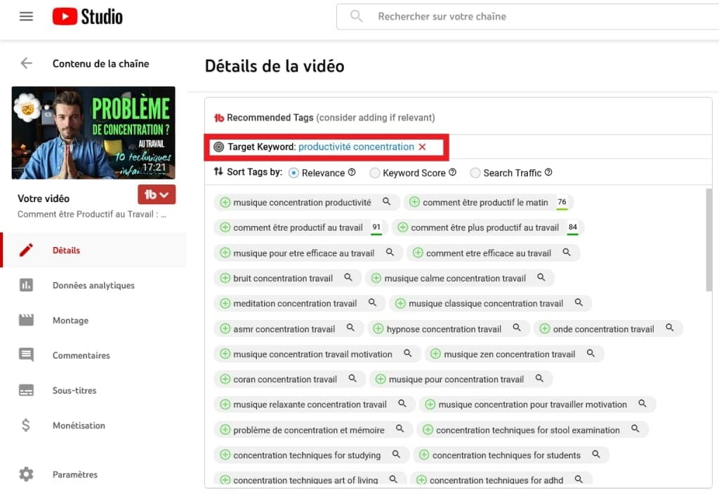 tubebuddy youtube recherche mots cles