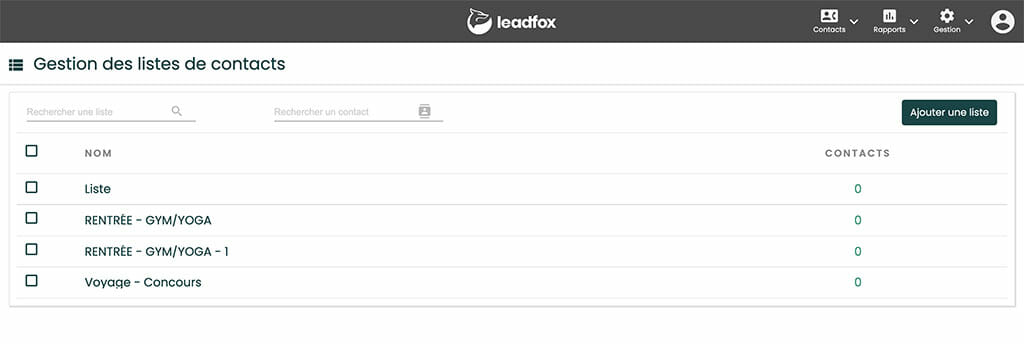 test leadfox gestion contact crm