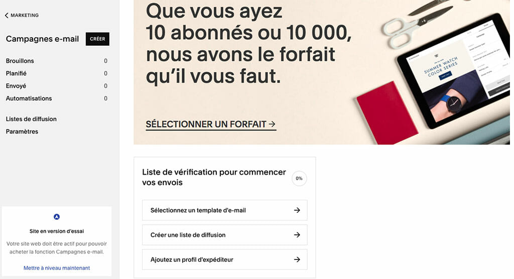 envoyer campagne email sur squarespace