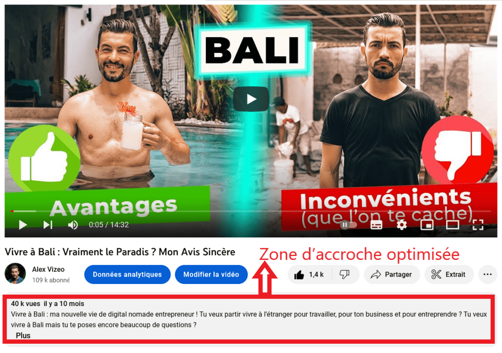 description video YouTube zone accroche optimisee