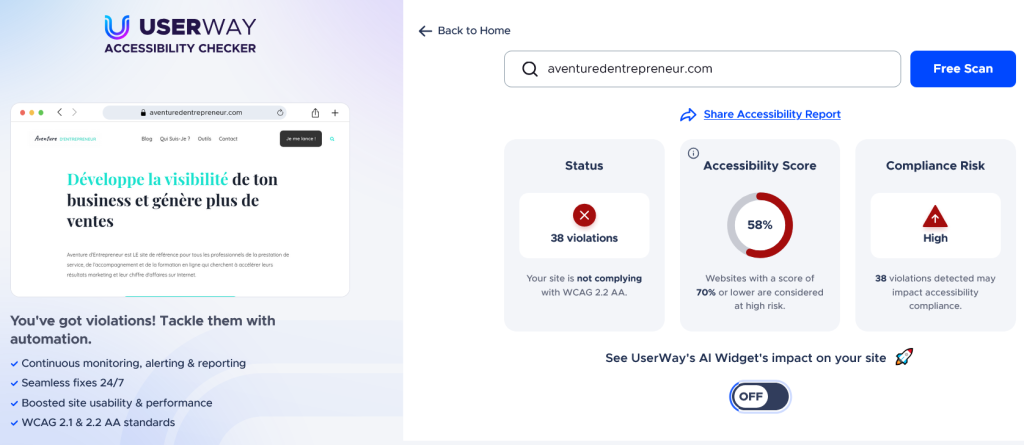 test accessibilite site internet userway scan checker