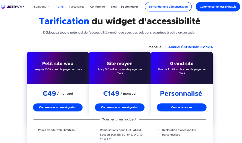 prix tarif userway widget