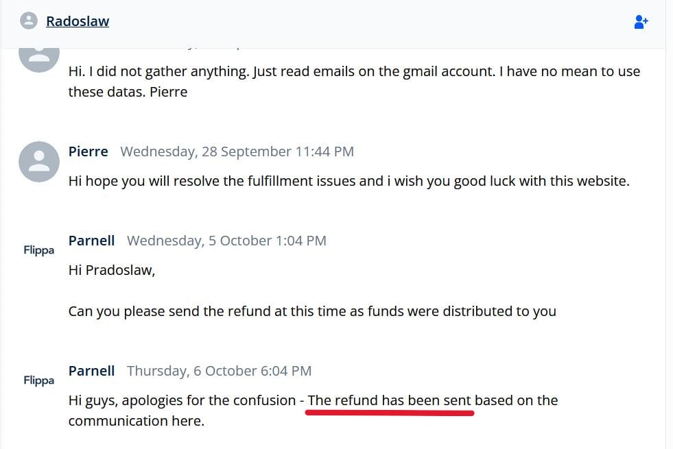 flippa service client escrow refund