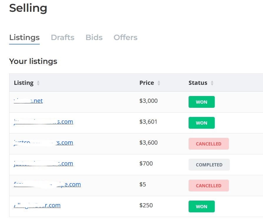 mes sites vendus sur flippa