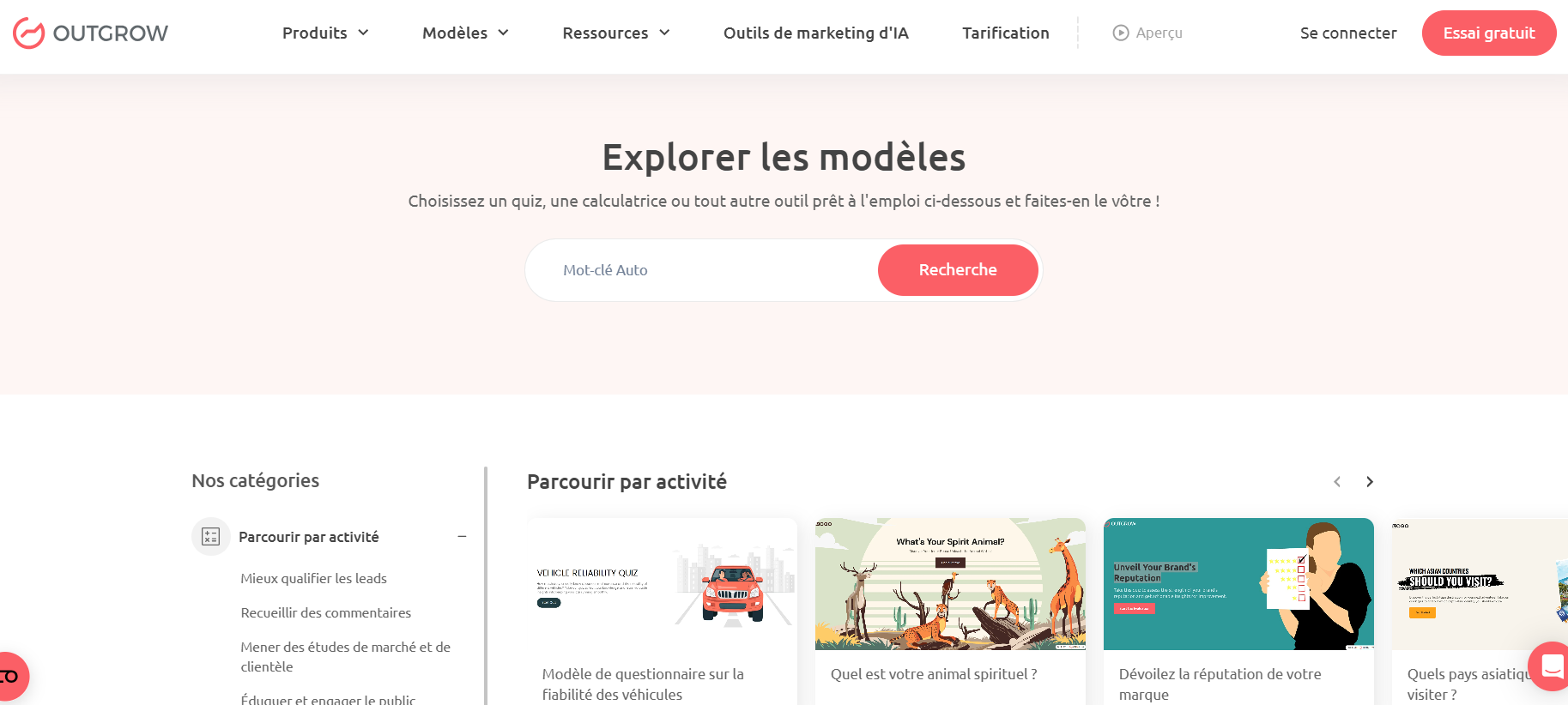 Test de Outgrow Templates