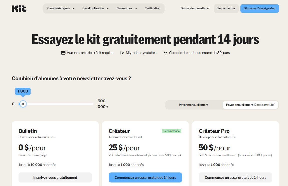 Plans et tarifs Kit